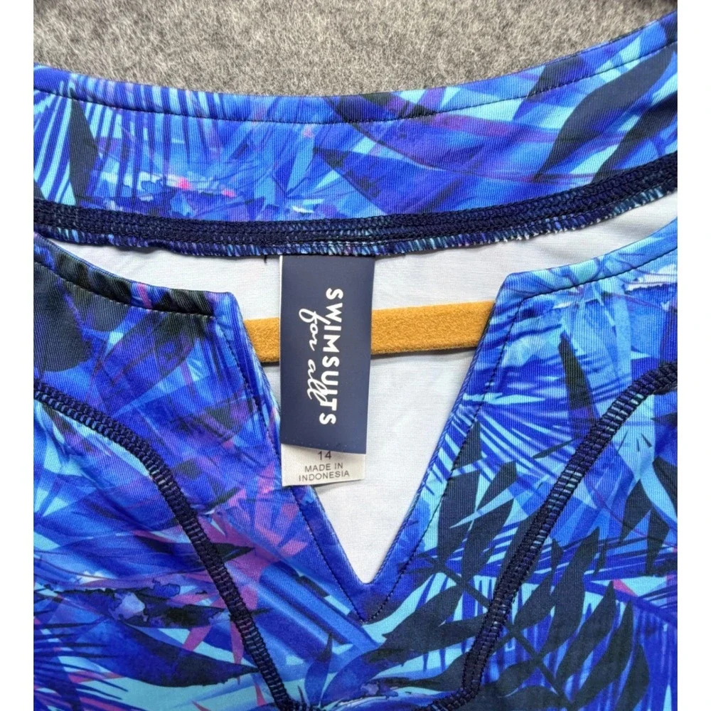 Swimsuits For All Blue Tropical Palm Swim Dress Rash Guard Top 14 Beach Resort